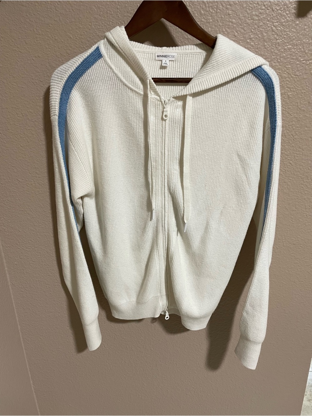 Minnie Rose Cream Zip Hoodie Sweater with Blue Stripe